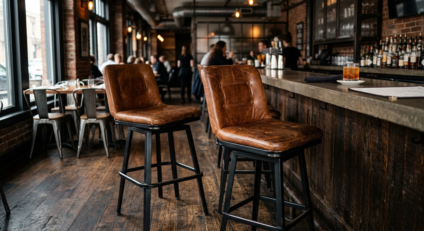 24 Barhocker Vintage-Leder cognac — Set komplett aus Cocktailbar