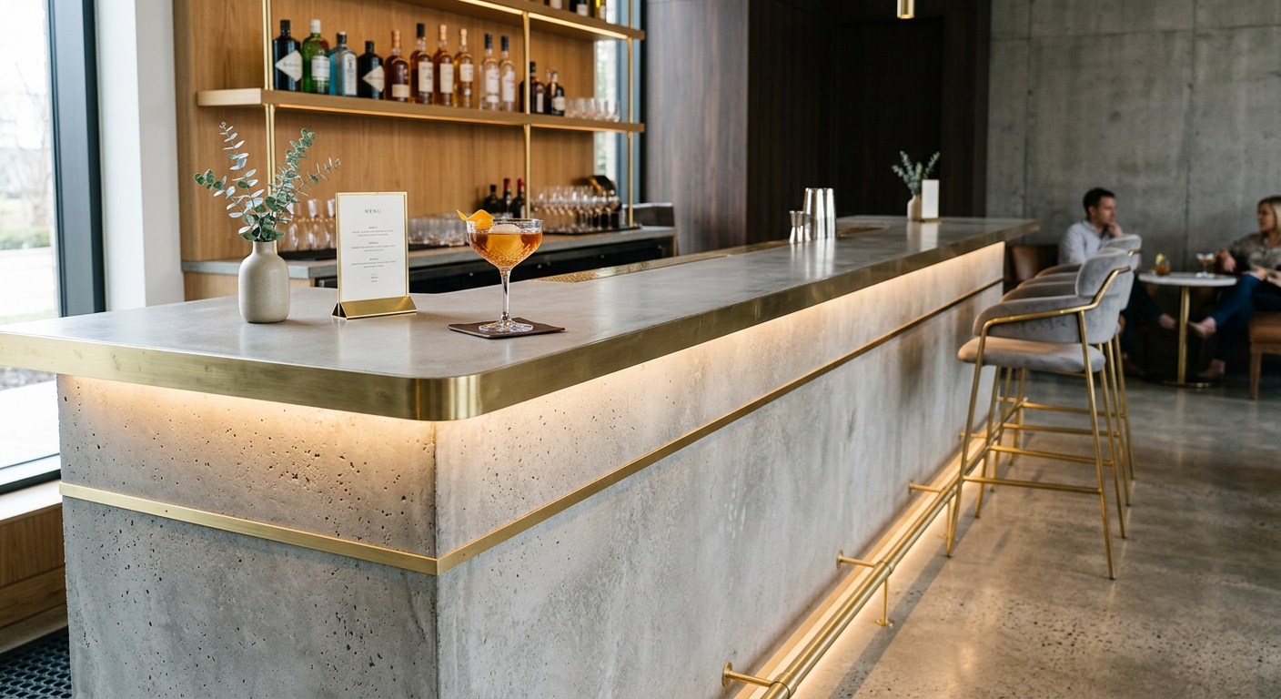 Design-Theke individuell CNC-gefräst · Beton-Optik · 4 Meter
